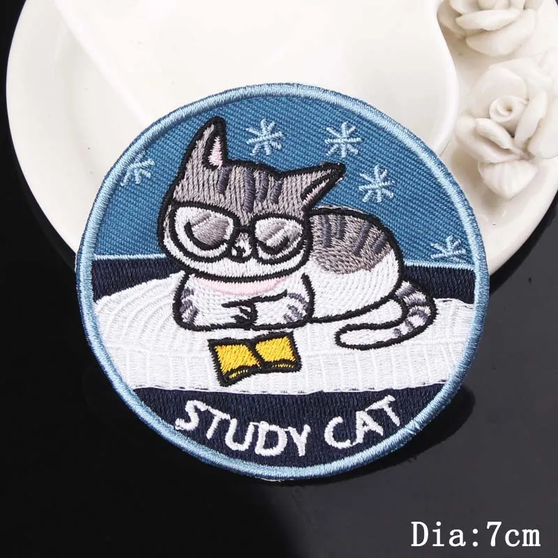 Приклеивающиеся утюгом нашивки DIY милый Кот патч вышитые патчи для одежды