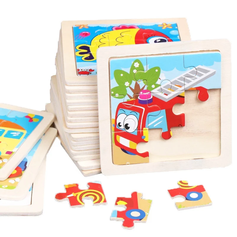 

11*11cm Baby Educational Toys Wooden Puzzle 3d Puzzle Board Game Cartoon Animal Traffic Cognition Jigsaw Puzzle Kids Toys