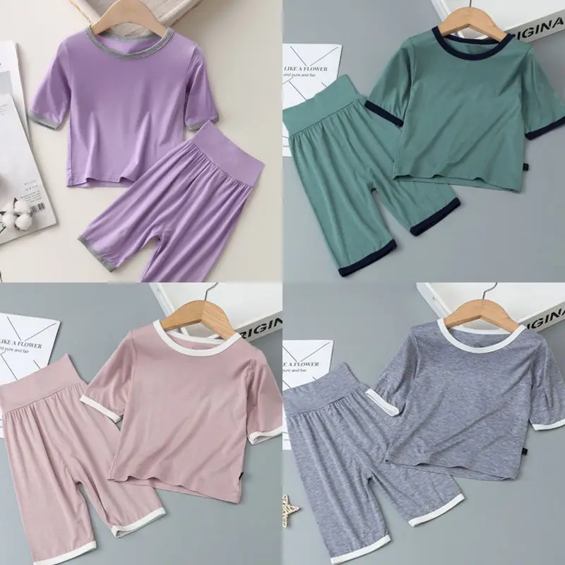 

Детские пижамы из хлопка и модала, летняя тонкая домашняя одежда для мальчиков и девочек, детские кондиционерные костюмы P6333