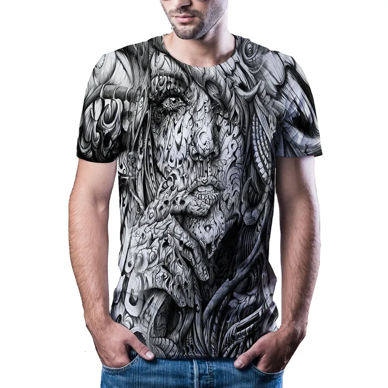 2020 Hot black and white sketch natural sports summer 3D printing latest fashion T-shirt tops men / boy casual T-shirts | Мужская одежда