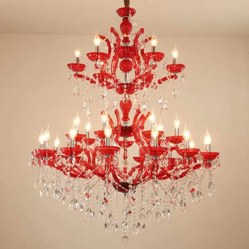 

Red Led Chandelier Lighting Luxury European Style Candle Crystal Chandeliers Home Lobby Villa Clothing Store Lamp