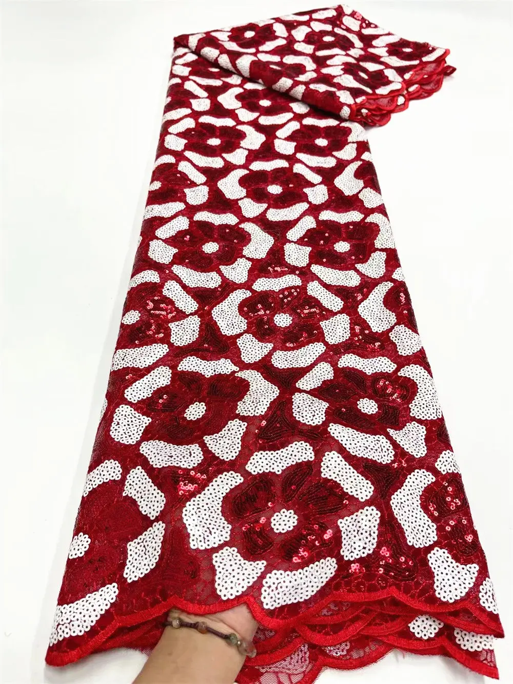 Сетчатая кружевная ткань с двойной цветной вышивкой из пайеток в современном африканском традиционном стиле для шитья на особые случаи F3183.