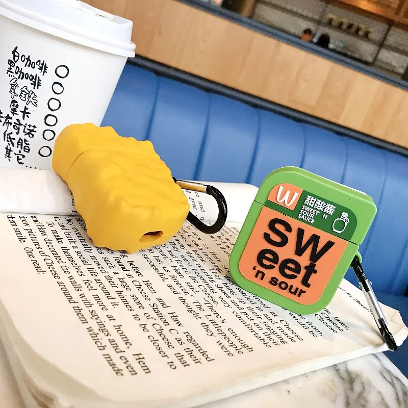 3D куриных наггетсов сладкий кислый соус наушники чехол для Apple AirPods 1 2 зарядным