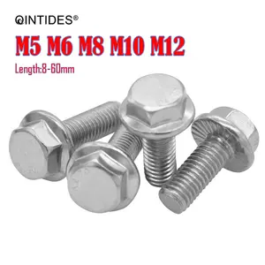 Болты QINTIDES M5, M6, M8, M10, M12, большие болты фланец с шестигранной головкой из нержавеющей стали, Шестигранная головка, фланец, болт с шестигранным винтом