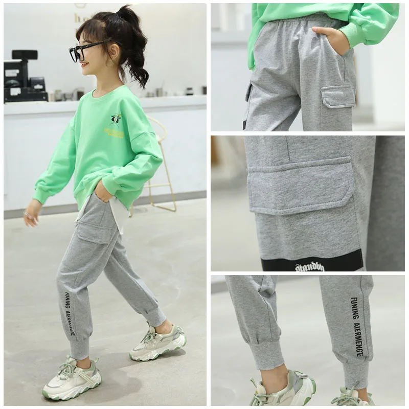 

Boys Girls Casual Pants Sweatpants Spring Autumn Children Streetwear Cargo Pants Kids Clothes Trousers Sports Pants Black/Gray