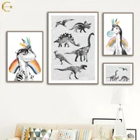 rainbow feather baby dinosaur canvas painting cartoon animal posters nordic wall art prints pictures for kids room decor