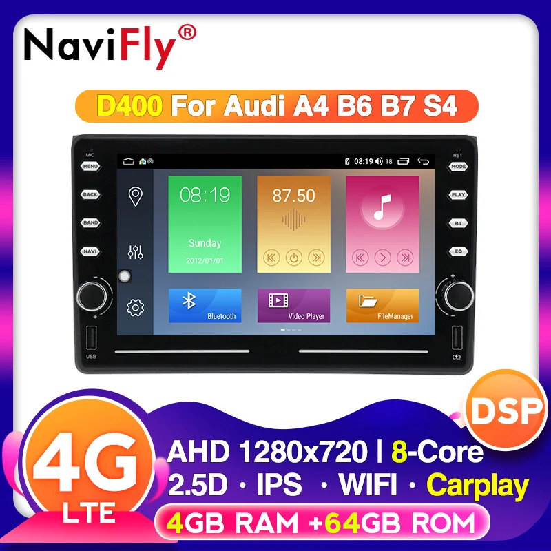 Автомагнитола NaviFly с голосовым управлением DSP Android для Audi A4 B6 B7 S4 RS4 2002 2008 IPS экраном