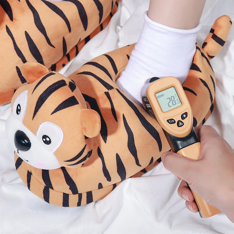 

Designer funny tiger slippers unisec loves winter house furry slides ladies women's girls animal velvet warm home shoes