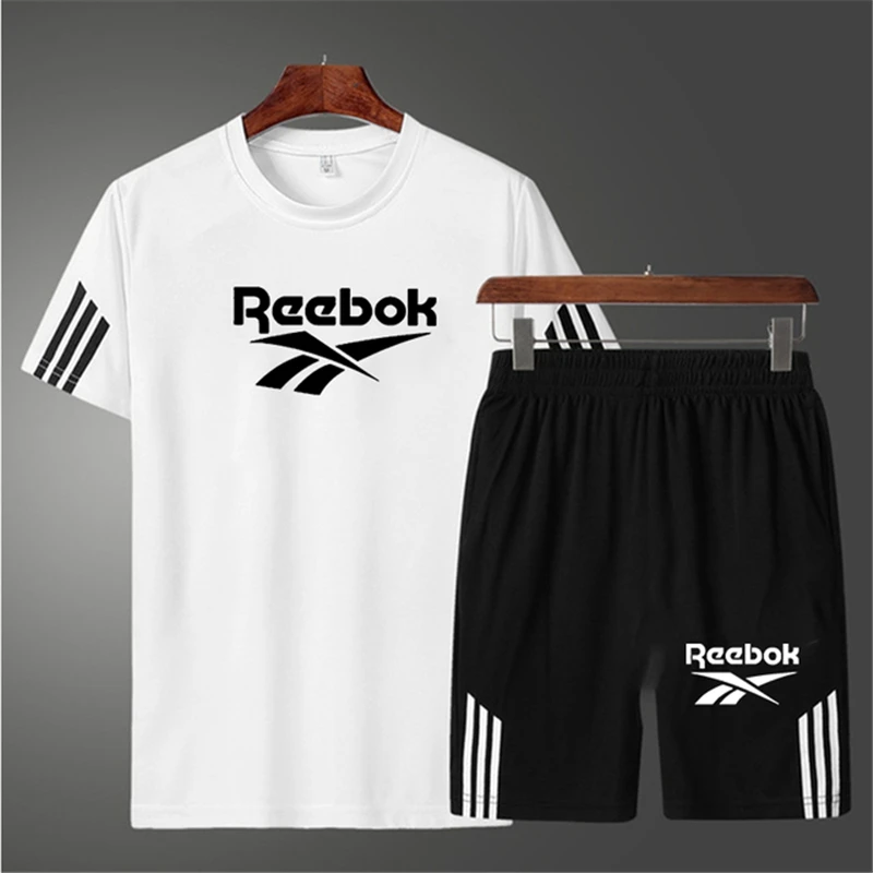 

Men's Casual Suit Fashion 2-piece Sports Suit Striped Short-sleeved T-shirt Shorts Suit Men's Sportswear Track Suit 2021