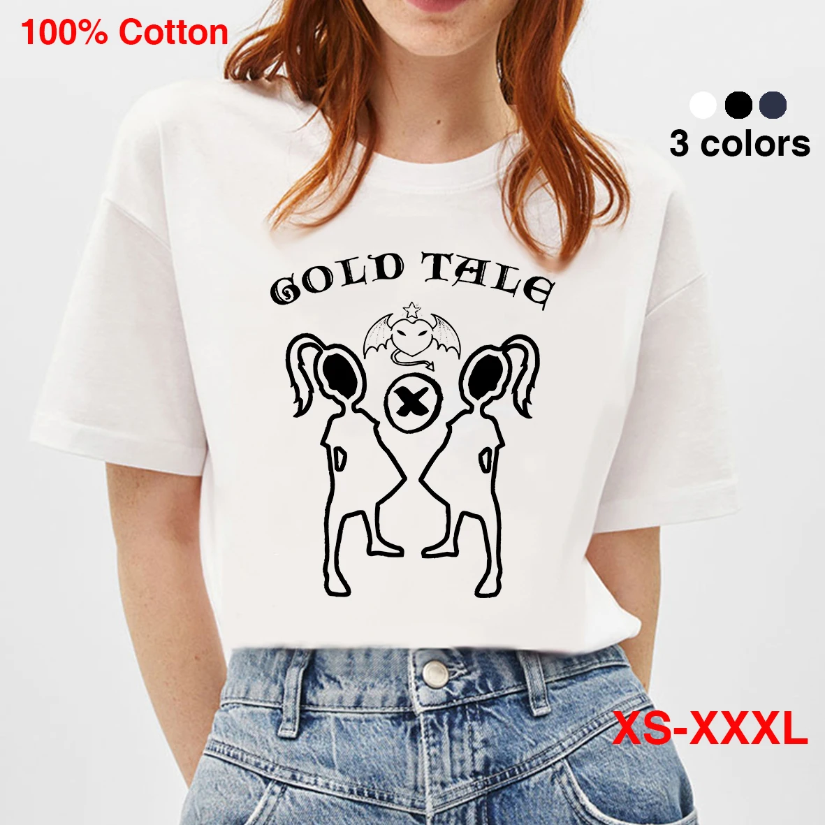 

BLINGPAW Minimalist GOLD THLE Print T-shirt Women White Cotton Women Top&Tees Summer Femme Custom Tee Shirts