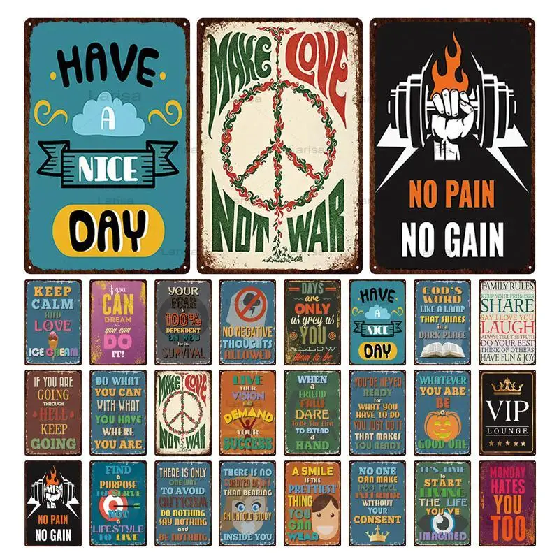 

Man Cave Club Tin Sign Decor Have a Nice Day Na Pain No Gain Phrase Metal Sign Vintage Retro Plate Wall Art Home Decoration