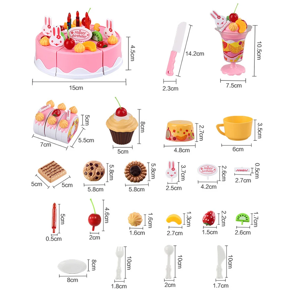 

75pcs Kitchen Cake Children's Simulation Toy Music Light Children's Play House Kitchen Toy DIY Birthday Cake Toy