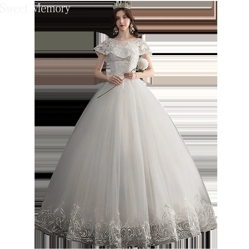 

2021 Sweet Memory Princess Wedding Dress Embroidery Lace Up Ball Gown Plus Size Robe Mariage Graduation Vestidos White Gown