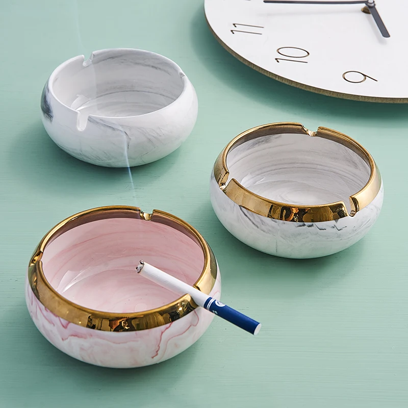 Китайский стиль керамическая мраморная пепельница овальные золотые края