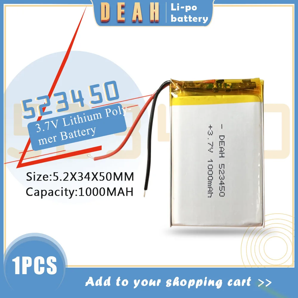 3 7 V Lipo Клетки 523450 1000mah литиевая полимерная аккумуляторная батарея для MP3 MP4 MP5 GPS