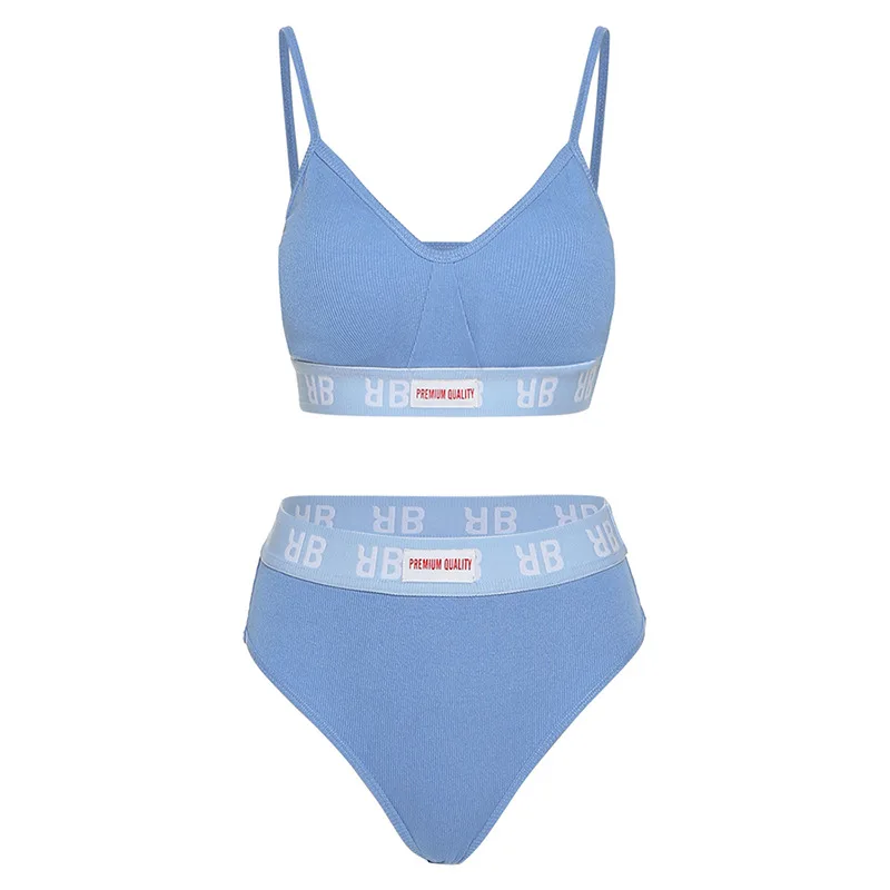 

Women Cotton Letter Printed Two Piece Sets Casual Strap Top Bra Underwear And Sexy Underpants Basic Matching Outfits