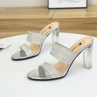 2021 summer women pumps blingbling solid woman party sandals sexy female slippers transparent heel solid womens party high heels