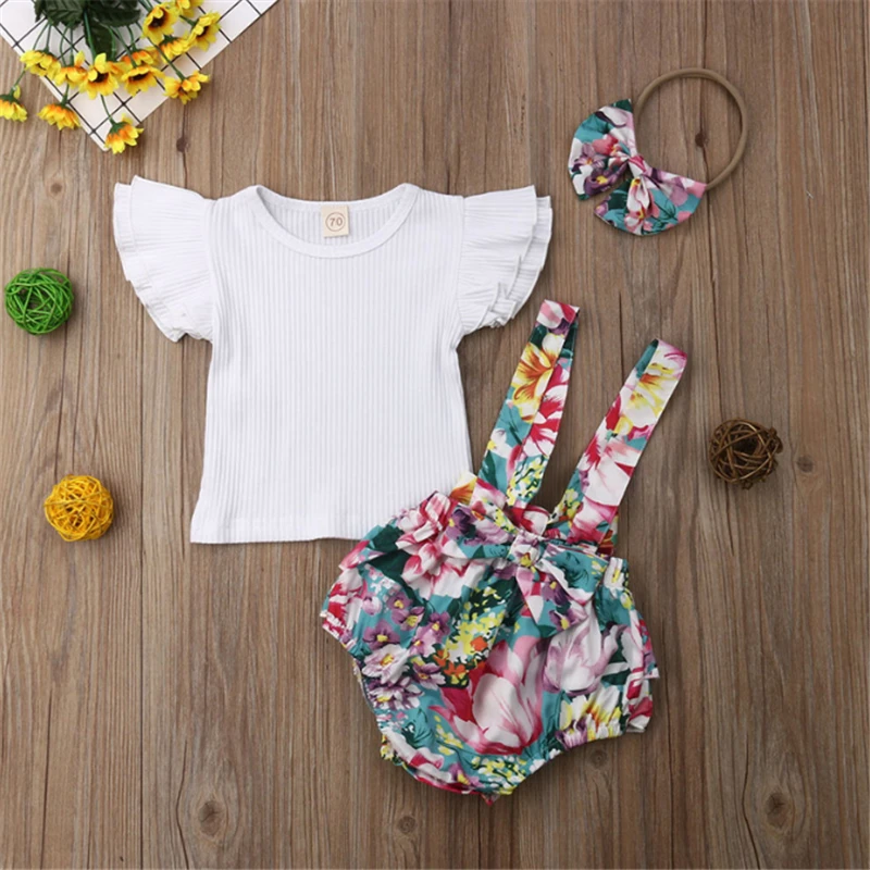 Топ и шорты для новорожденных девочек Летнее цветочное платье маленьких