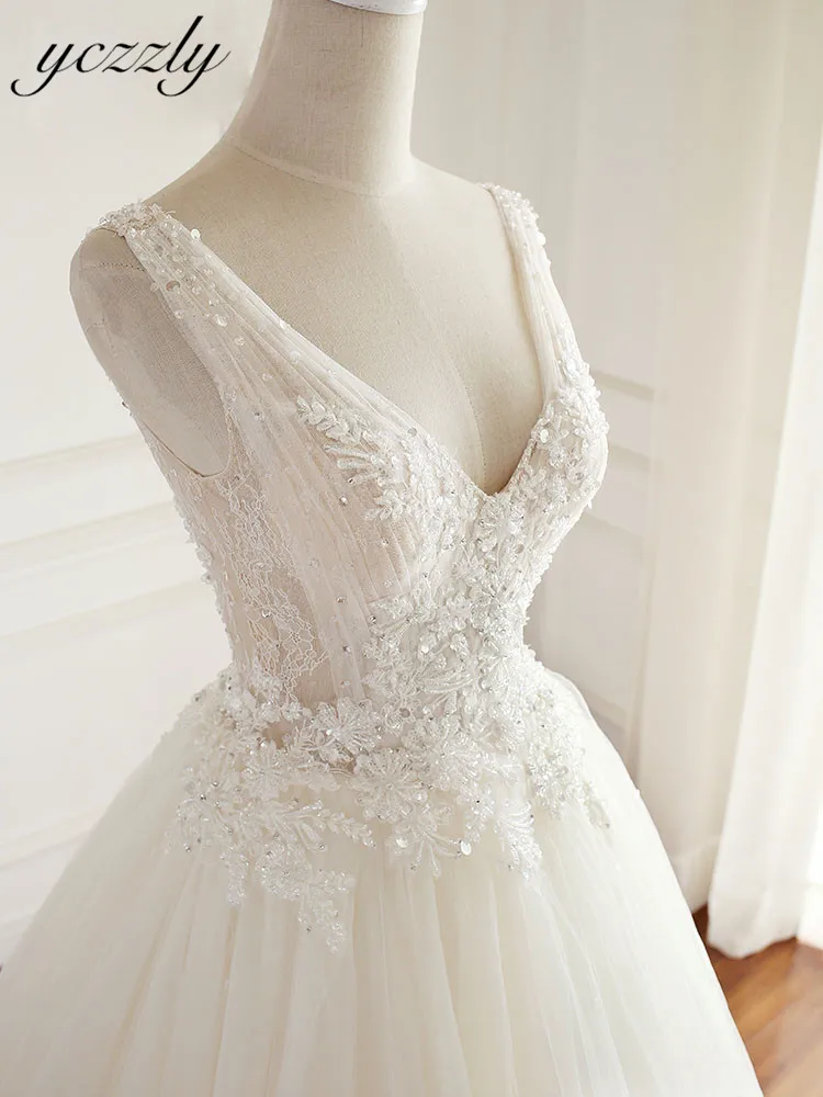 Vestido De Noiva бальное платье свадебное элегантный v образный вырез спинки Аппликации