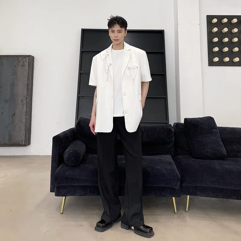 

M-XL!Spring and summer detachable metal chain design loose short sleeve small suit fashion Korean temperament suit jacketSpring