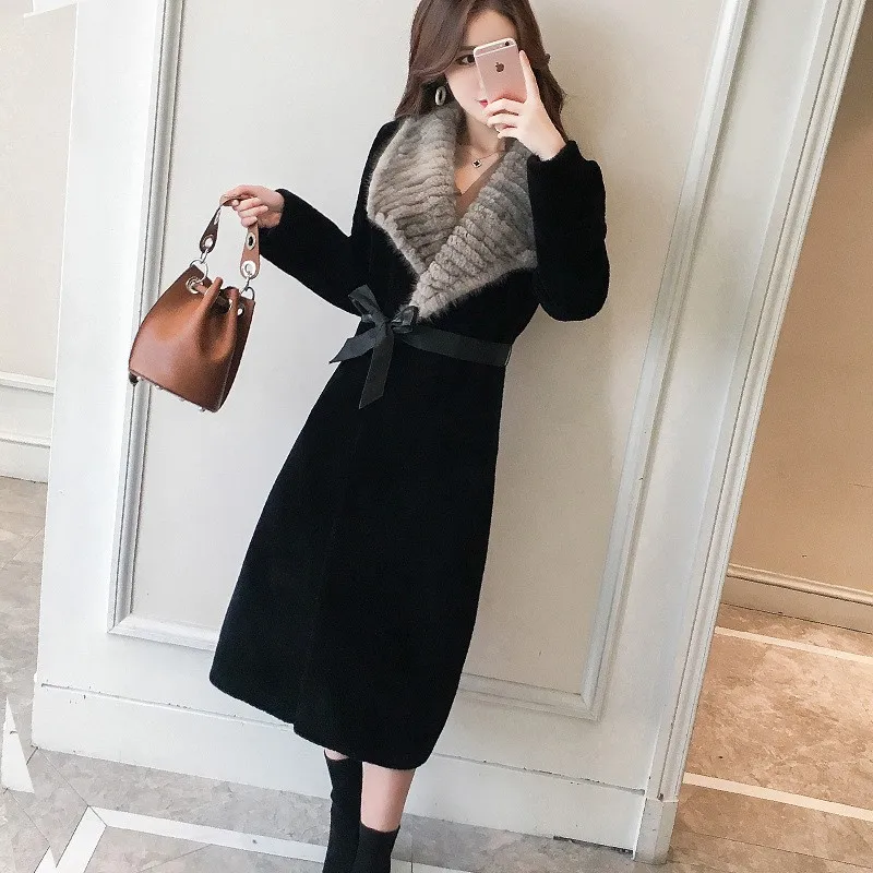 

Casacas Para Mujer Invierno 2021 Womens Winter Sheep Fur Coat Thick Warm Long Natural Fur Real Wool Belted Slim Fit Ladies Coats