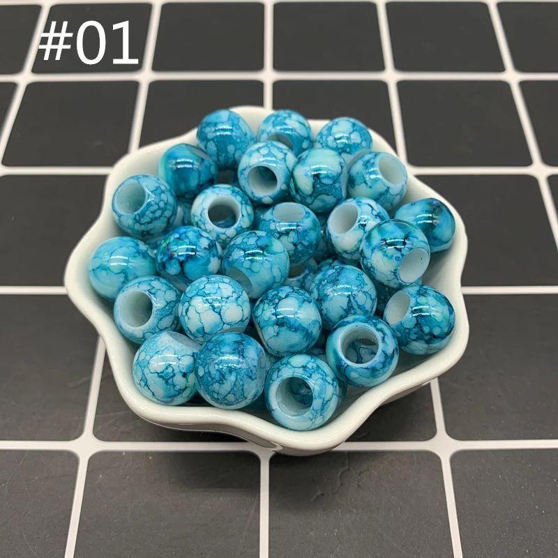 

30pcs 12x10mm Sky Blue Big Hole Round Acrylic Beads for Jewelry Making DIY Accessory#01