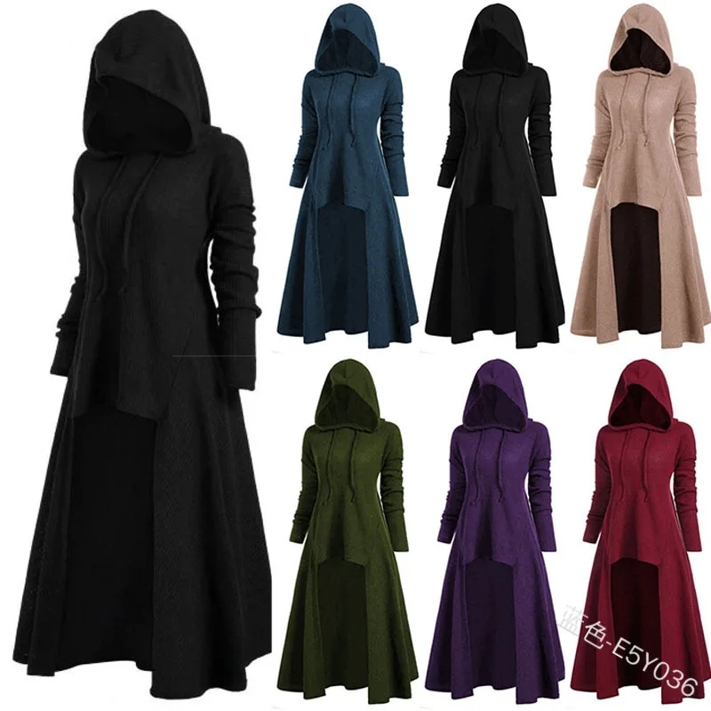 Средневековое платье костюм на Хэллоуин с капюшоном плащ уличная одежда панк