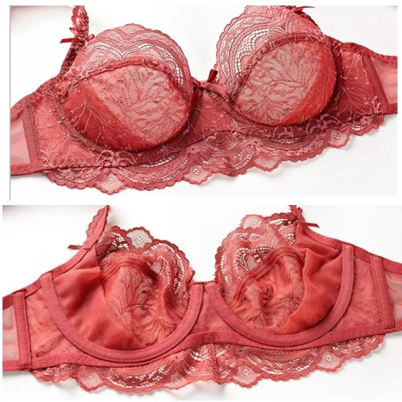 

Sexy Lace Bra Set Ultra-thin Plus Size Underwear Ladies Bra Wholesale Femme See Through Underwire Red Bra Lingere Set Lenceria