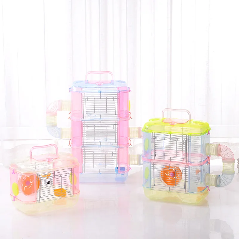 

Hamster Cage Double Transparent Hamster Cage Golden Bear Cage Luxury Villa Cage Outer Tube Cage M Size 32 21 39cm