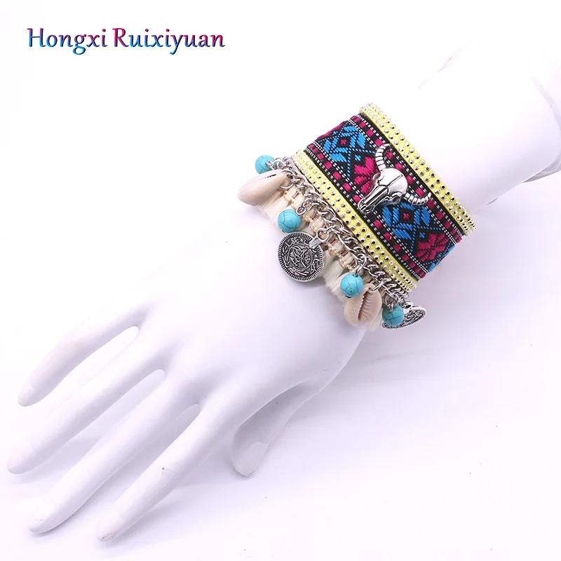 Кожаный браслет дружбы в богемном стиле женский ручной работы из сплава с