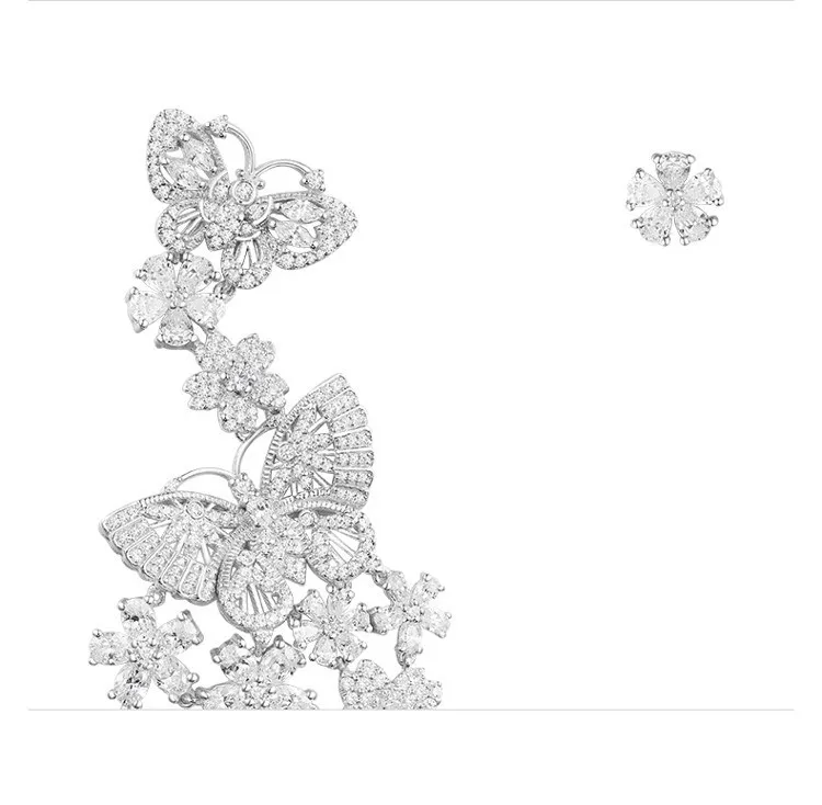 Монако брендовая кристалл бабочка цветок асимметричные серьги роскошные 925