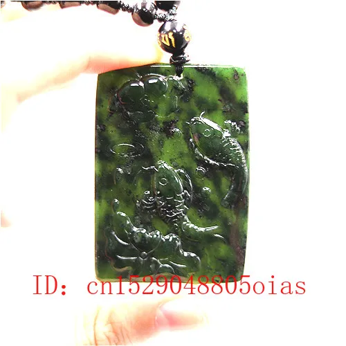 Природный Черный Зеленый китайский нефрит Карп Лотос ожерельлье из бисера
