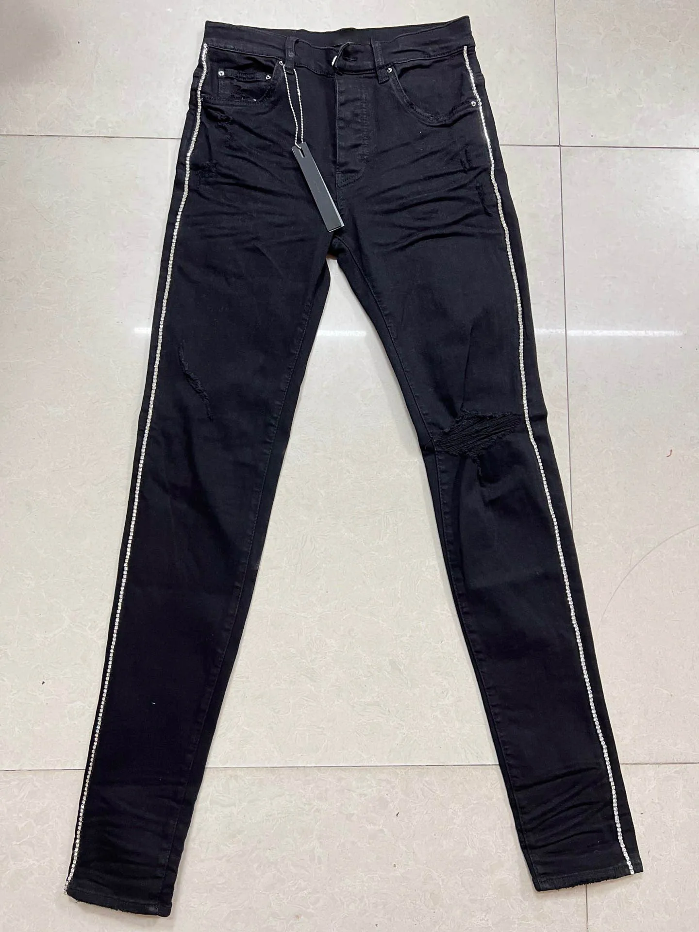 

men side stone distressed black skinny jeans