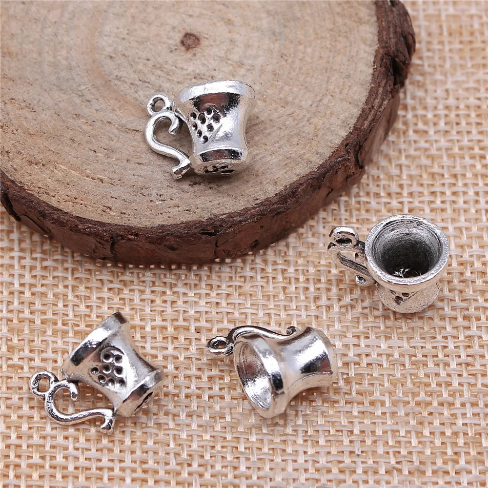 

WYSIWYG 10pcs 10x15mm 2 Colors Antique Silver Color Antique Bronze Plated 3D Tea Cup Charms Charms Tap Cup Coffee Cup Charm