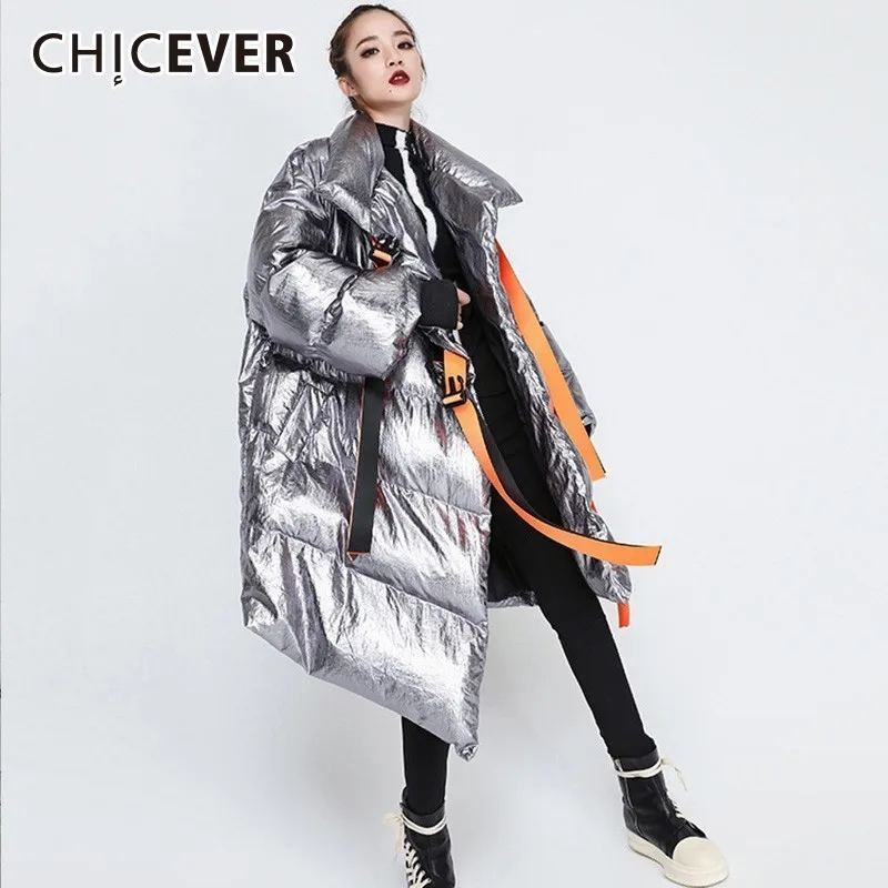CHICEVER 2020 ленты женские зимние пуховики с воротником стойкой длинным рукавом