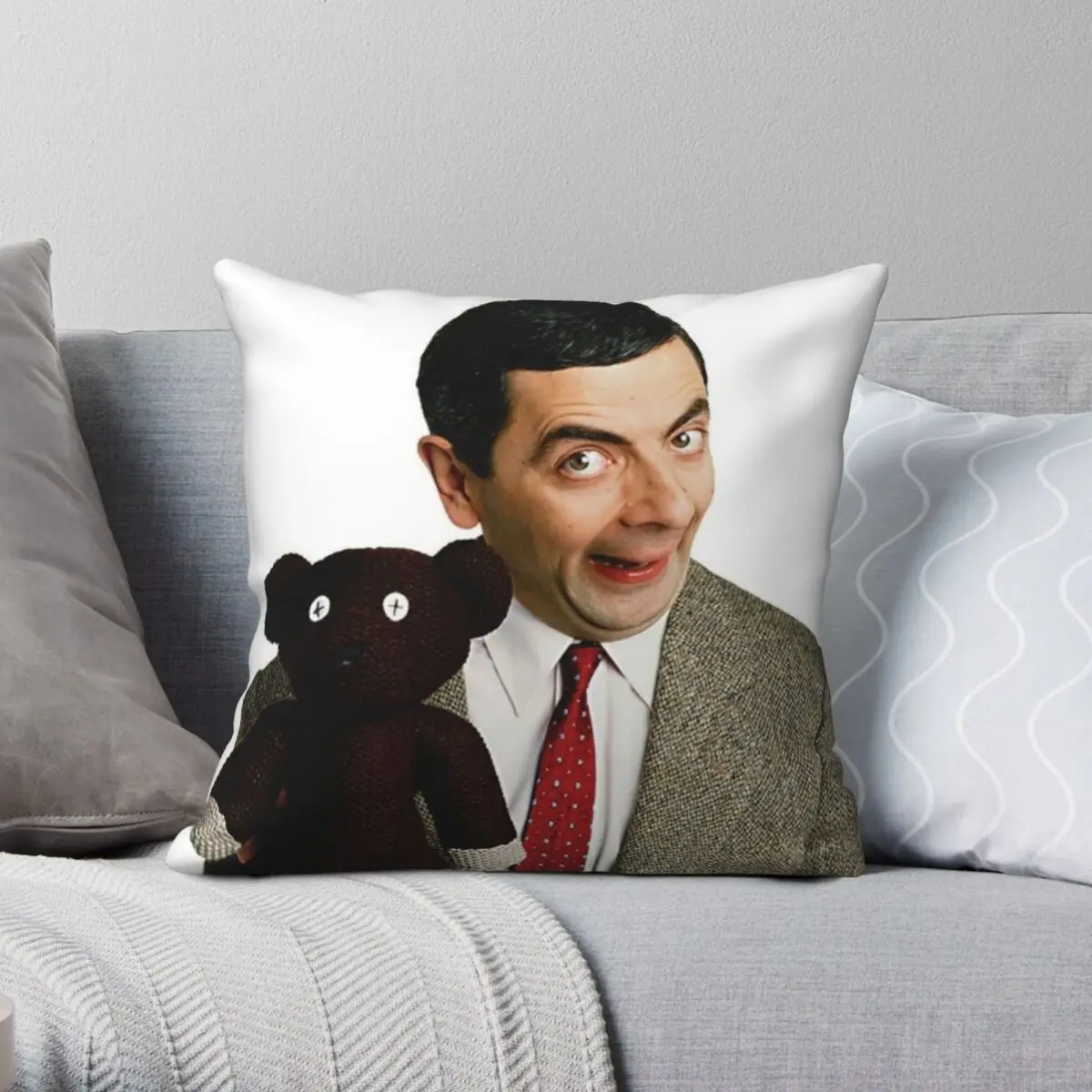 

Квадратная наволочка Mr. Bean And Teddy из полиэстера и льна