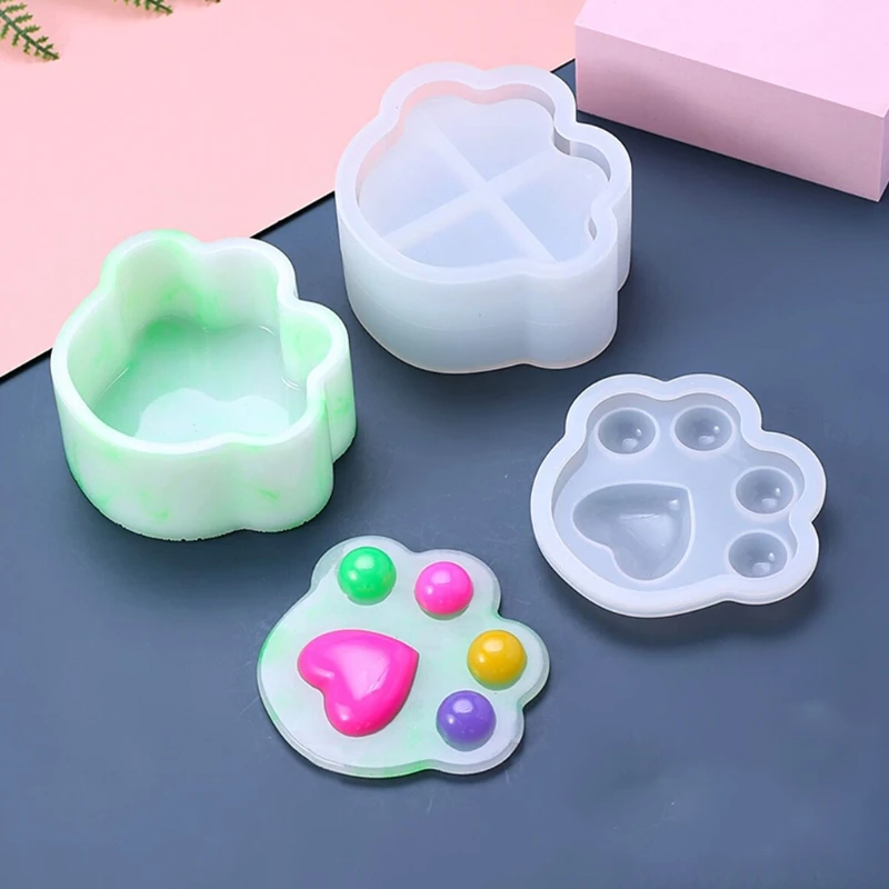 

Resin Tray Mold DIY Epoxy Crystal Cat Paw Storage Box Mould Silicone Resin Mold for DIY Craft Home Decor