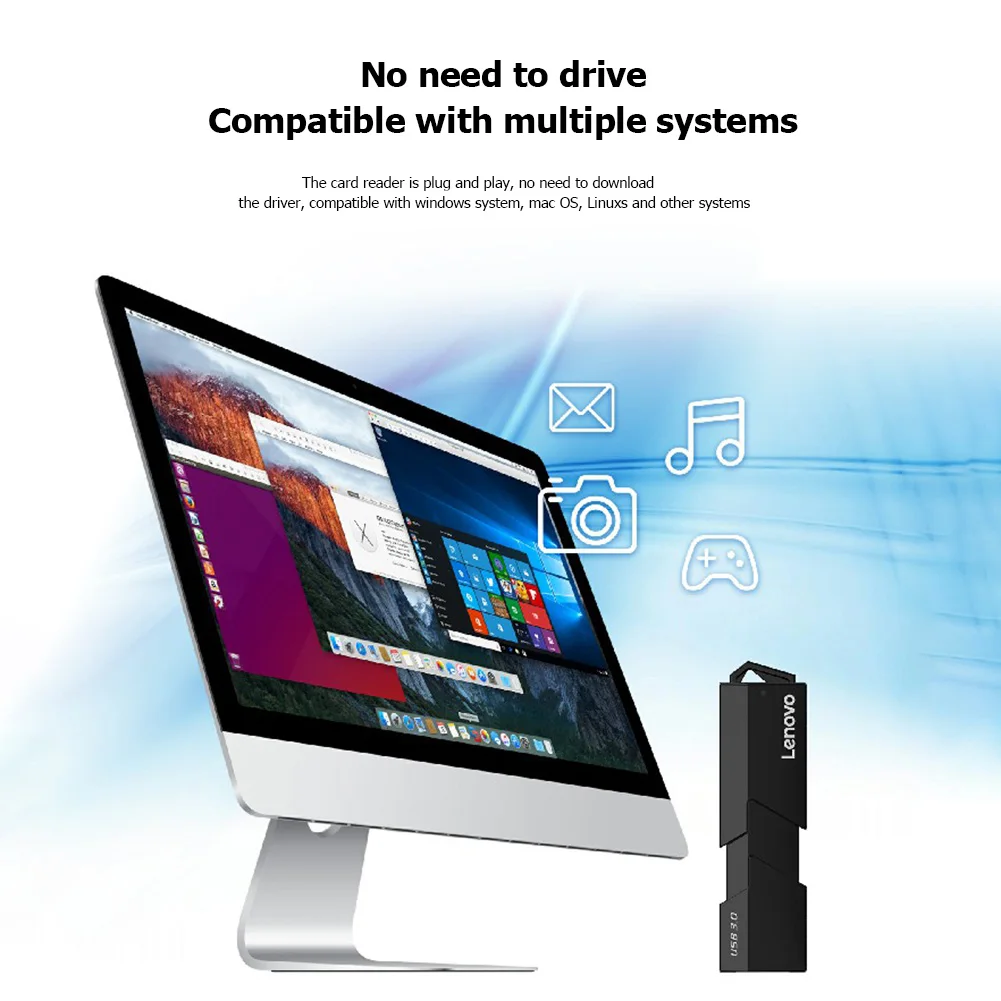Lenovo D204 5 Гбит/с USB 3 0 кардридер 2 в 1 SD TF адаптер для карт памяти высокоскоростной