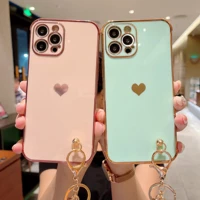 solid plating lens protection phone case for iphone 13 12 pro max mini 11 x xr xs max 7 8 plus se 2020 keychain soft back cover