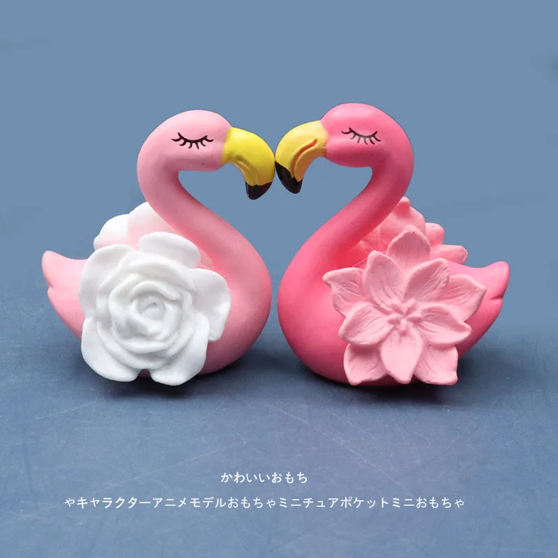 

Simulation Cute Rose Red Pink Flower Flamingo Doll Miniature Landscape Mini Static Model Ornaments