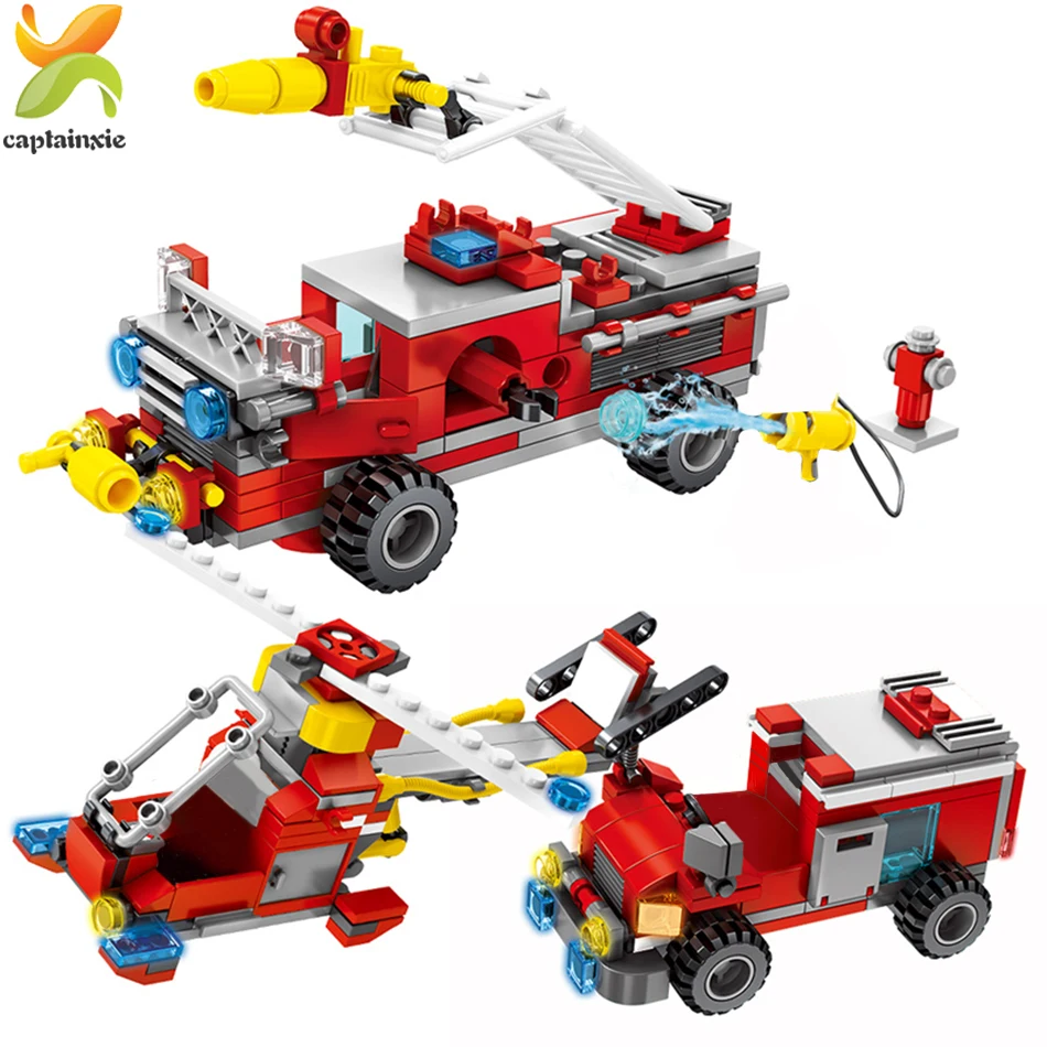 394+PCS Fire Fighting 27in1 Truck Car Helicopter Boat Building Blocks Assembled Educationacity Firefighter Children Toys | Игрушки и