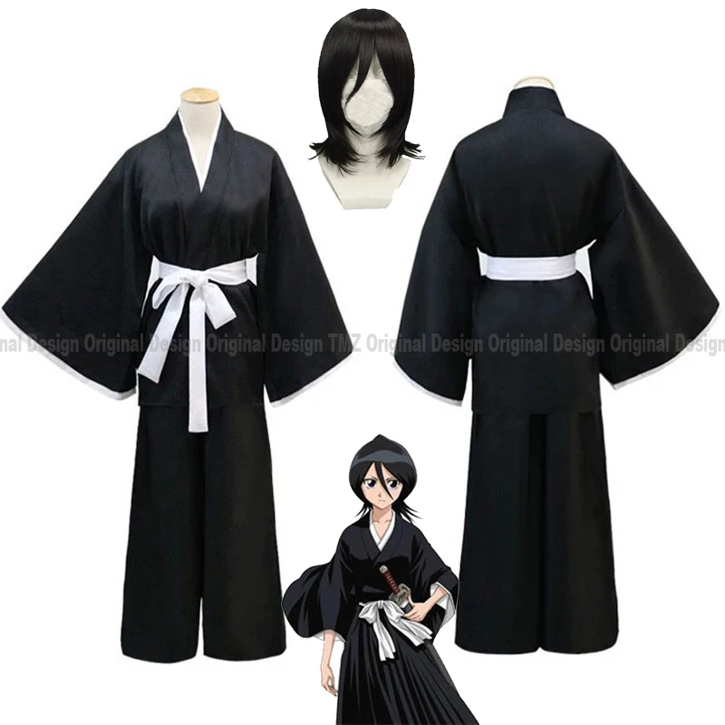 Bleach Кучики Рукия Косплэй костюм парики и кимоно Камуфляж наборы для ухода за
