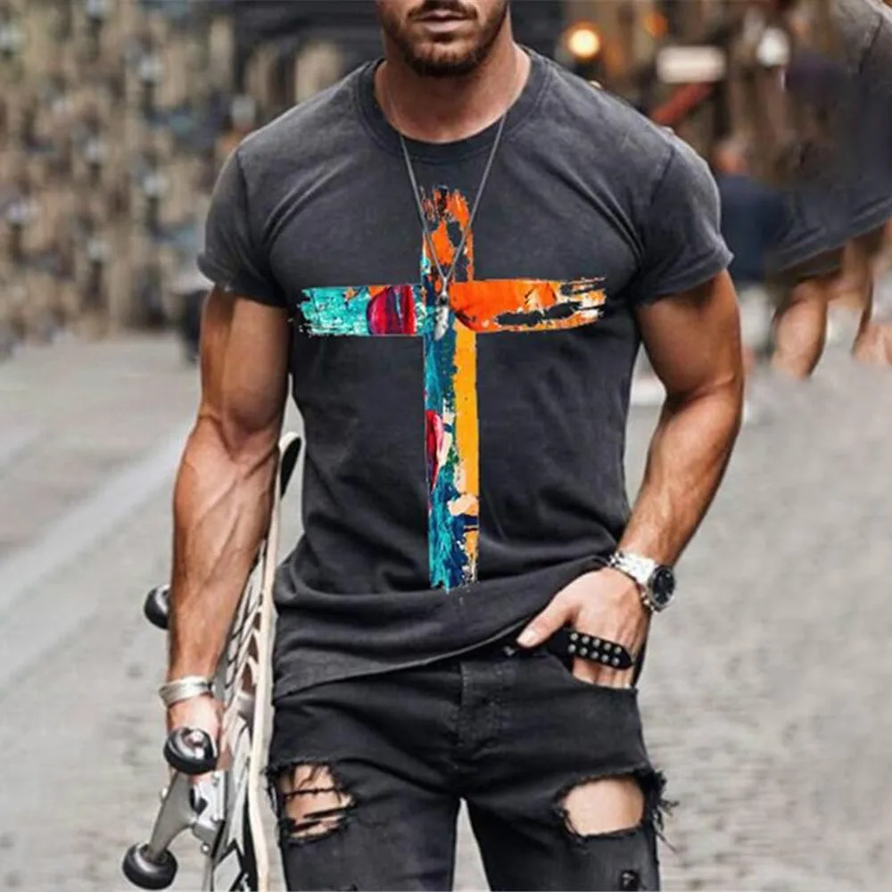 

Cross 3D Print T Shirt For Men Elements Street Style Short Sleeve Trend Tees Women Summer Fashion Cool Men Hip Hop T Shirts