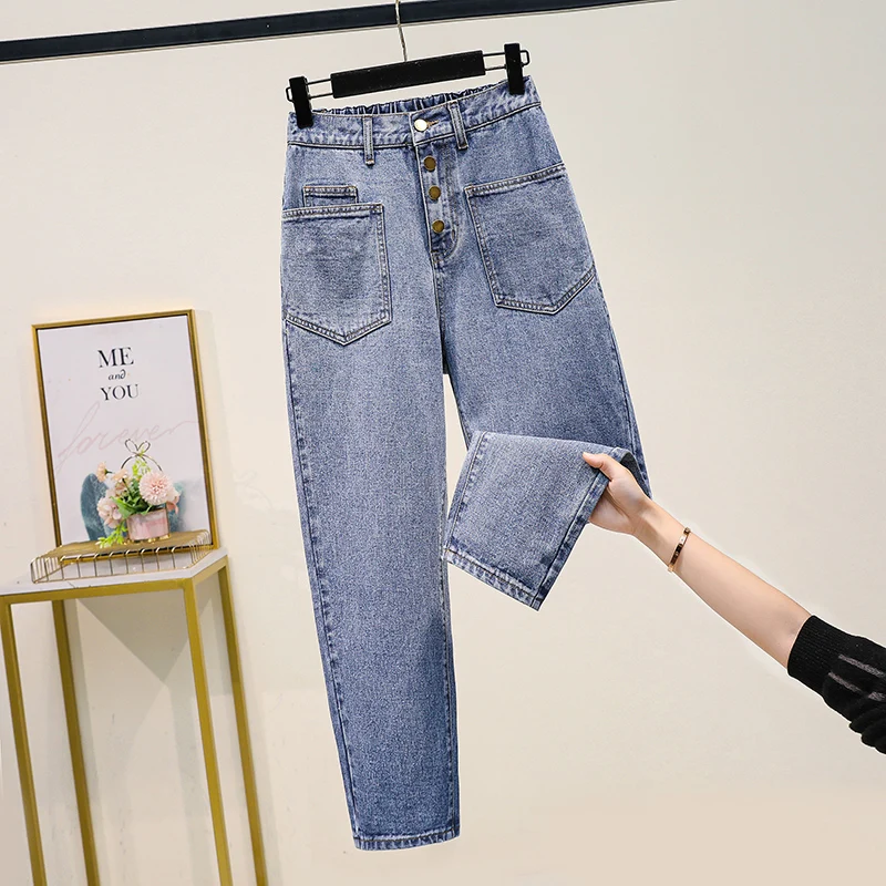 

Women Jeans High Waist Plus Size Zipper Softener Loose Casual Ankle-length Mom Denim Female Harem Pants 4xl 5xl