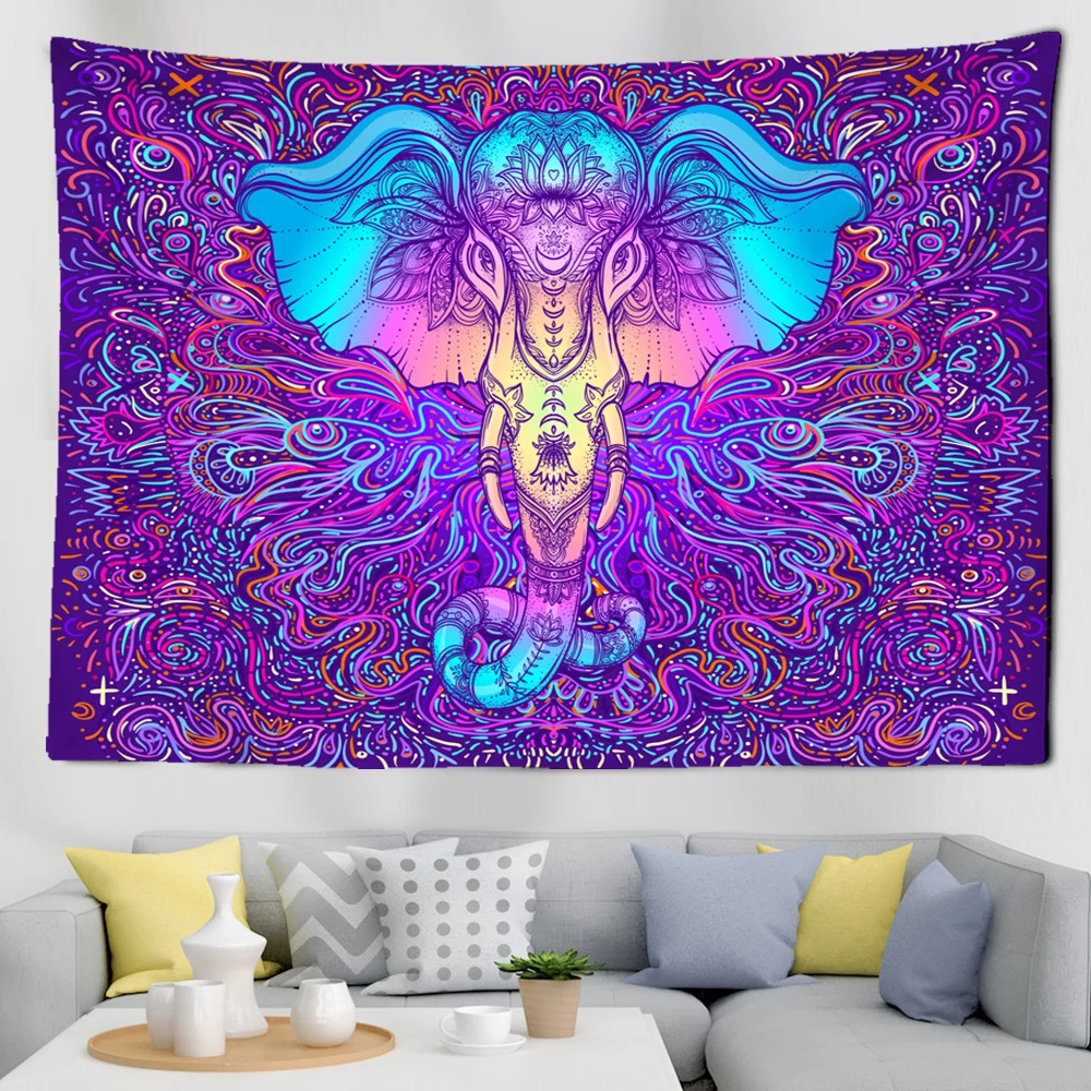 

Customize Elephant Indian Mandala Tapestries 7 chakraWall Hanging Decor Beach Towel Decoration for Livingroom Bedroom