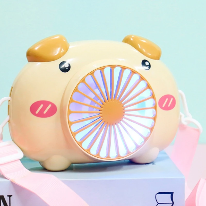 

Mini Handheld USB Fan Mini Pig-shaped Hanging Neck Fan Desktop Fan w/ Lanyard Lightweight Rechargeable for Outdoor Sport