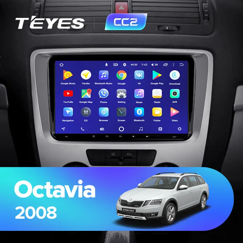 TEYES CC2 Штатная магнитола для Шкода Октавия 2 Skoda Octavia A5 2008 Android 8.1 до 8-ЯДЕР 4 + 64ГБ 32EQ DSP