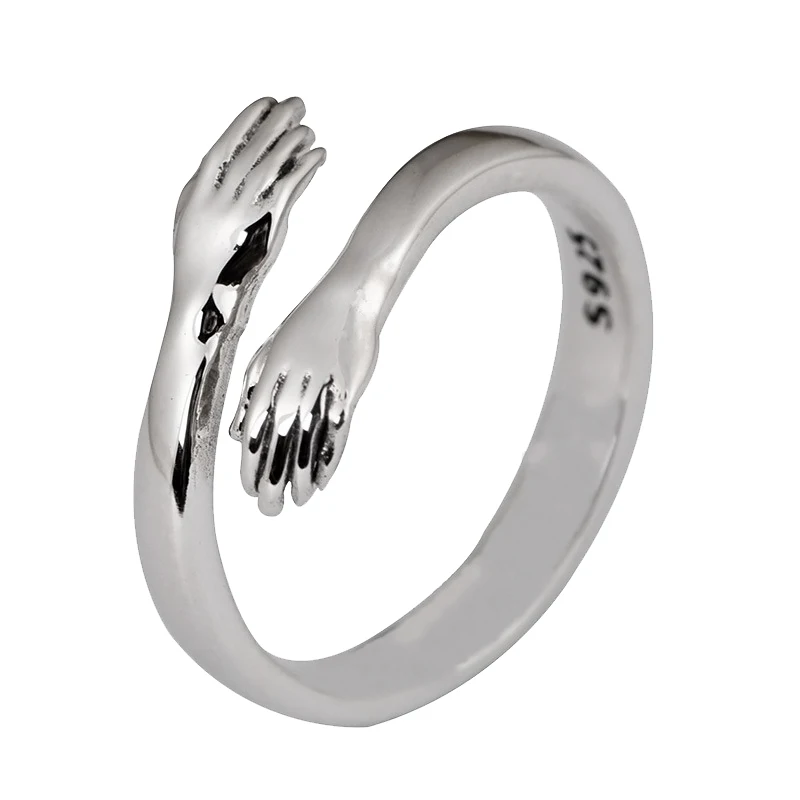 

S925 Silver Retro Ring Two-Handed Embrace Ring Cross-Border Jewelry Open Female Thai Silver Ring