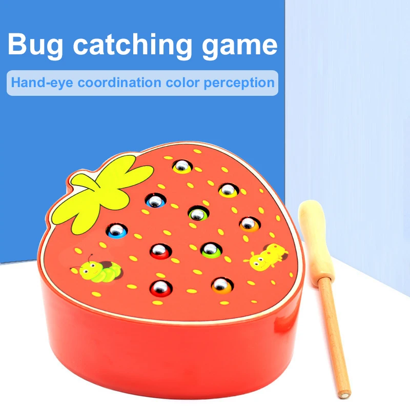 

Детские деревянные 3d Apple игрушка клубника Детский головоломка ловли насекомых игры Цвет познание Магнитный детские развивающие игрушки