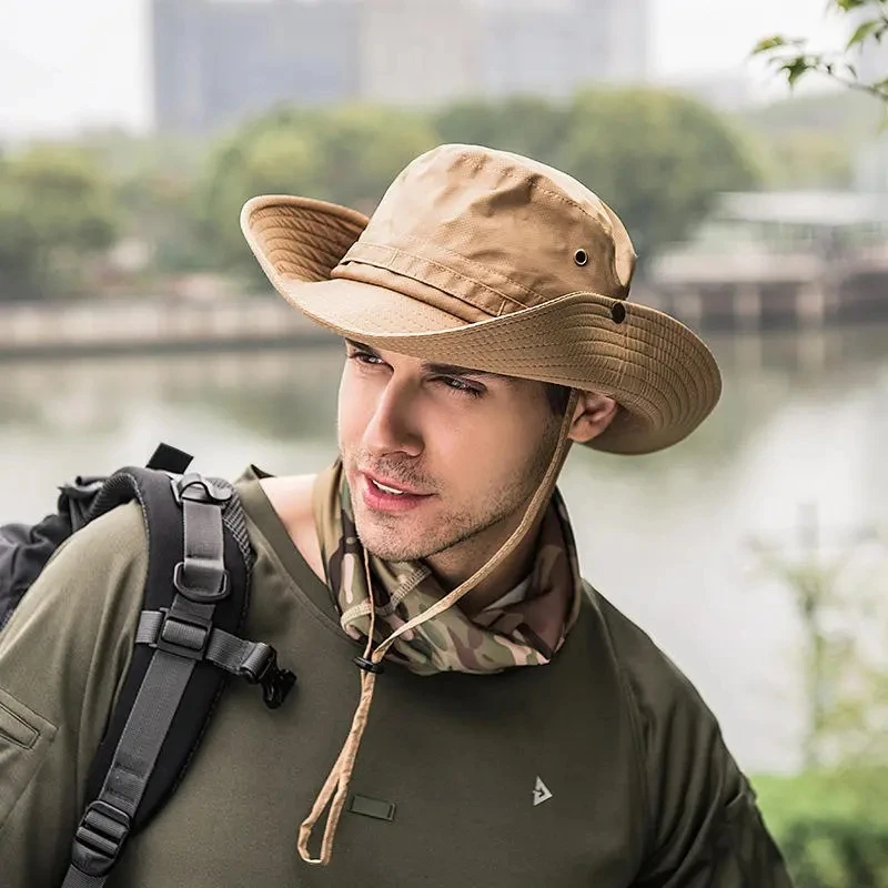 

Two Style Wearing with Buttons Men Women Outdoor Breathable Sunhat Adjustable Hat Rope Sun Protection Fishing Climbing Sunshade